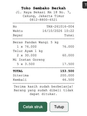 Contoh hasil cetak dari template Kasir & Stok